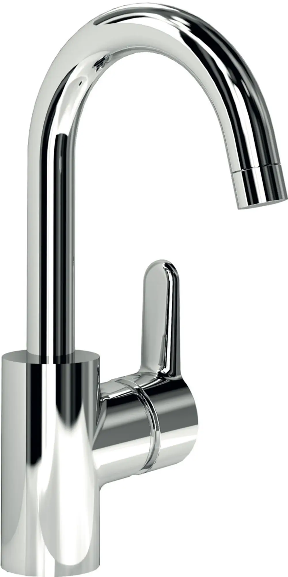 Chromfarbener Wasserhahn von Ideal Standard mit abgerundetem Auslauf und seitlichem Bedienhebel. Minimalistisches Design für moderne Küchen oder Bäder.
